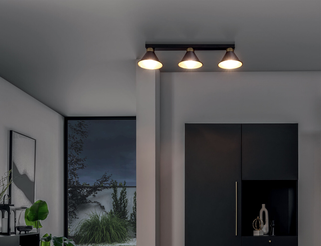 Plafoniera ELTAP, Detmer, 70x17x14 cm, 3xE27, 15W, otel, negru/auriu - imagine 6